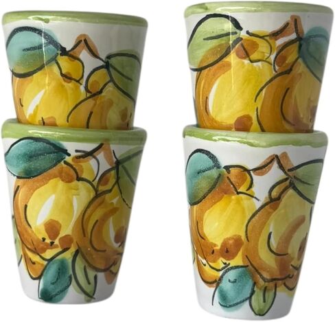 Ceramic Limoncello Glasses - an Elegant Limoncello Glass, Lemon Shot Glass with Light Green Rim, Set of 4 Glasses for Kitchen-Made in Italy in Saudi Arabia