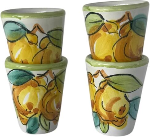 Ceramic Limoncello Glasses - an Elegant Limoncello Glass, Lemon Shot Glass with Light Green Rim, Set of 4 Glasses for Kitchen-Made in Italy in Saudi Arabia