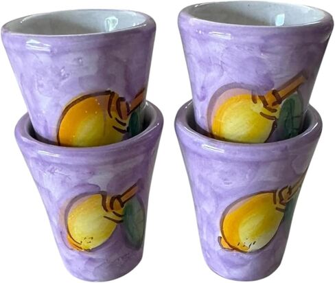 Hand Painted Italian Ceramic Shot Glasses Set of 4, 1 oz Purple Limoncello Cups, Small Ceramic Lemon Shot & Tasting Glasses, Artisan Mediterranean Pottery Drinkware in Saudi Arabia