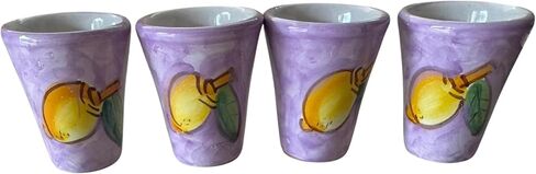 Hand Painted Italian Ceramic Shot Glasses Set of 4, 1 oz Purple Limoncello Cups, Small Ceramic Lemon Shot & Tasting Glasses, Artisan Mediterranean Pottery Drinkware in Saudi Arabia