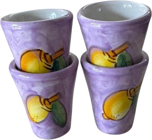 Hand Painted Italian Ceramic Shot Glasses Set of 4, 1 oz Purple Limoncello Cups, Small Ceramic Lemon Shot & Tasting Glasses, Artisan Mediterranean Pottery Drinkware in Saudi Arabia