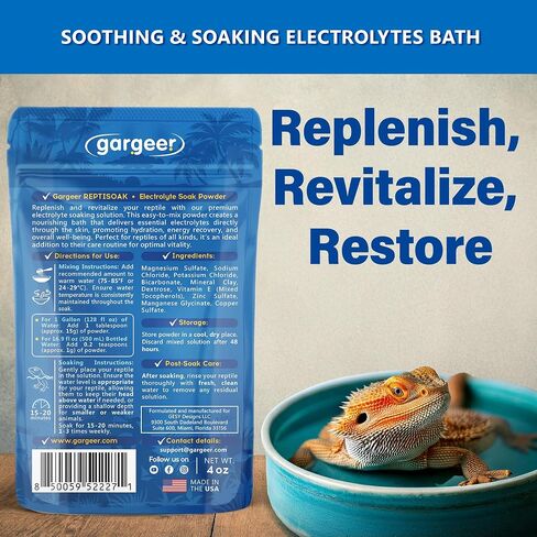 Premium ReptiSoak Electrolytes SOAK for Reptiles | Hydration & Recovery Bath Powder for Bearded Dragons, Geckos, Lizards, Tortoises | Electrolyte Reptile Supplement | Made in USA. Enjoy! in Saudi Arabia