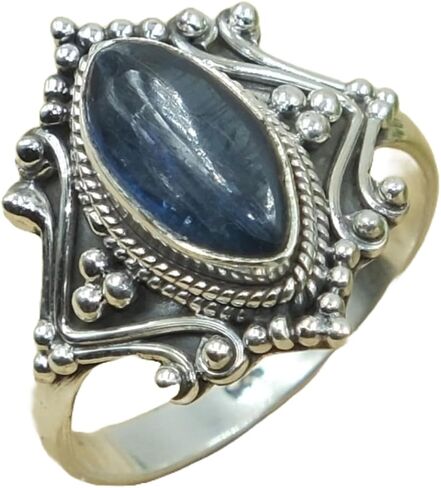 Natural Blue Kyanite Gemstone Blue Stone 925 Sterling Silver Handmade Design Statement Promise Ring Jewelry Gift for Women Girlfriend in Saudi Arabia