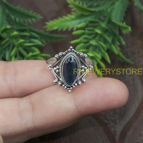 Natural Blue Kyanite Gemstone Blue Stone 925 Sterling Silver Handmade Design Statement Promise Ring Jewelry Gift for Women Girlfriend in Saudi Arabia