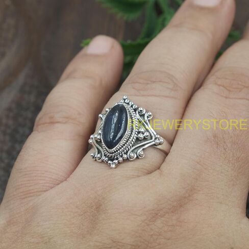 Natural Blue Kyanite Gemstone Blue Stone 925 Sterling Silver Handmade Design Statement Promise Ring Jewelry Gift for Women Girlfriend in Saudi Arabia