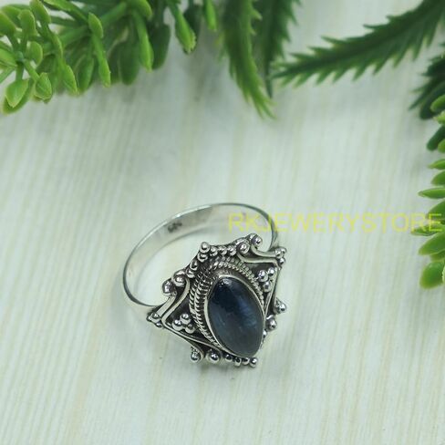 Natural Blue Kyanite Gemstone Blue Stone 925 Sterling Silver Handmade Design Statement Promise Ring Jewelry Gift for Women Girlfriend in Saudi Arabia