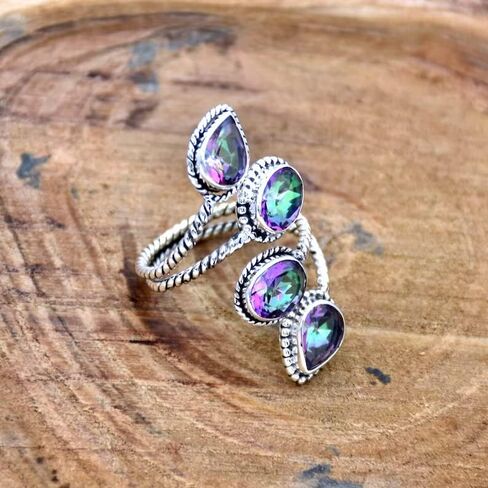Mystic Topaz Ring, Rainbow Fire Topaz Ring, 925 Sterling Silver, Vintage Style, Frist Night Gift Ring, Best Gift For Women, Trending Ring, Dainty Ring, Bridesmaid Gift, Boho Ring, Gift For Her, in Saudi Arabia