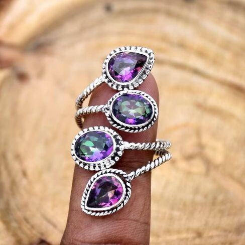 Mystic Topaz Ring, Rainbow Fire Topaz Ring, 925 Sterling Silver, Vintage Style, Frist Night Gift Ring, Best Gift For Women, Trending Ring, Dainty Ring, Bridesmaid Gift, Boho Ring, Gift For Her, in Saudi Arabia