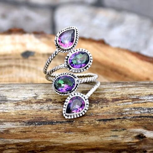 Mystic Topaz Ring, Rainbow Fire Topaz Ring, 925 Sterling Silver, Vintage Style, Frist Night Gift Ring, Best Gift For Women, Trending Ring, Dainty Ring, Bridesmaid Gift, Boho Ring, Gift For Her, in Saudi Arabia