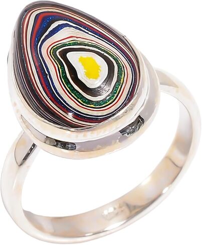 Rainbow Fordite Stone Ring 925 Sterling Silver Handmade Engagement Rings for Women Gift Jewelry for Her in Saudi Arabia