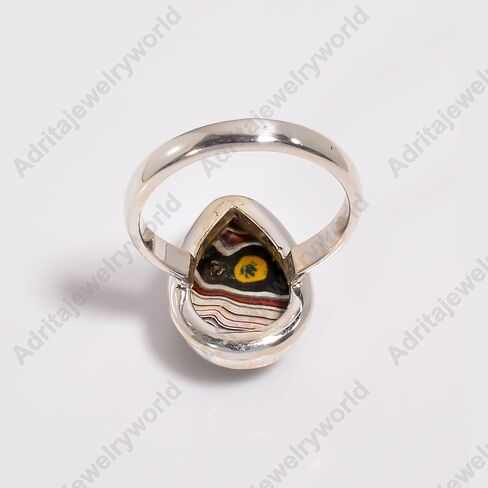 Rainbow Fordite Stone Ring 925 Sterling Silver Handmade Engagement Rings for Women Gift Jewelry for Her in Saudi Arabia