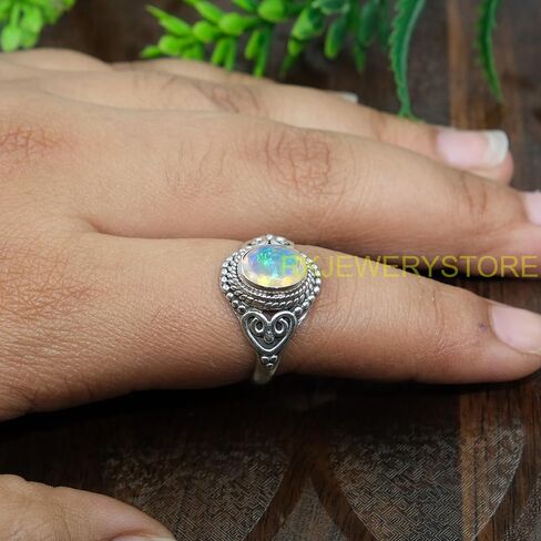 Natural Ethiopian Opal Gemstone Pure 925 Sterling Silver Handmade Design Statement Engagement Promise Ring Jewelry Gift for Women in Saudi Arabia