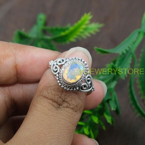 Natural Ethiopian Opal Gemstone Pure 925 Sterling Silver Handmade Design Statement Engagement Promise Ring Jewelry Gift for Women in Saudi Arabia