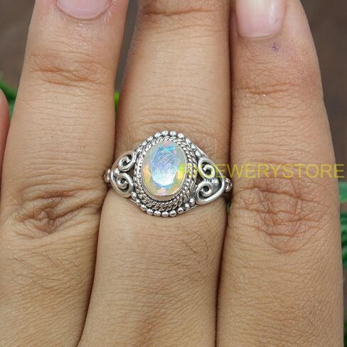 Natural Ethiopian Opal Gemstone Pure 925 Sterling Silver Handmade Design Statement Engagement Promise Ring Jewelry Gift for Women in Saudi Arabia