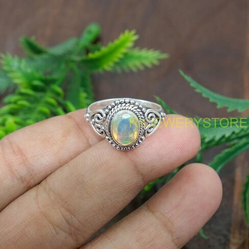 Natural Ethiopian Opal Gemstone Pure 925 Sterling Silver Handmade Design Statement Engagement Promise Ring Jewelry Gift for Women in Saudi Arabia