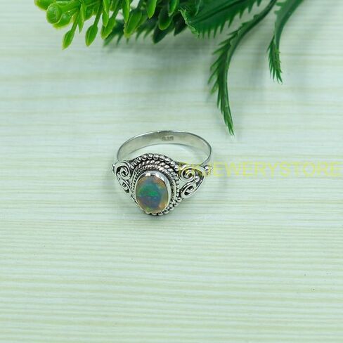 Natural Ethiopian Opal Gemstone Pure 925 Sterling Silver Handmade Design Statement Engagement Promise Ring Jewelry Gift for Women in Saudi Arabia