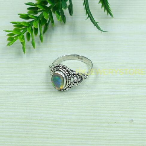 Natural Ethiopian Opal Gemstone Pure 925 Sterling Silver Handmade Design Statement Engagement Promise Ring Jewelry Gift for Women in Saudi Arabia