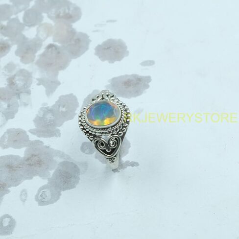 Natural Ethiopian Opal Gemstone Pure 925 Sterling Silver Handmade Design Statement Engagement Promise Ring Jewelry Gift for Women in Saudi Arabia