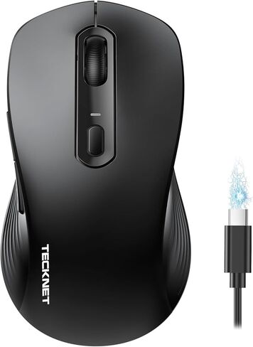 Mouse Tecknet Bluetooth ، [USB + BT1 + BT2] الماوس اللاسلكي للكمبيوتر المحمول ، النقر الصامت ، الحجم الكامل ، الفئران الكمبيوتر اللاسلكية 4800 نقطة في البوصة ، الوضع المزدوج للكمبيوتر المحمول ، الكمبيوتر ، iPad ، MacBook in Kuwait