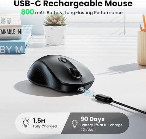 Mouse Tecknet Bluetooth ، [USB + BT1 + BT2] الماوس اللاسلكي للكمبيوتر المحمول ، النقر الصامت ، الحجم الكامل ، الفئران الكمبيوتر اللاسلكية 4800 نقطة في البوصة ، الوضع المزدوج للكمبيوتر المحمول ، الكمبيوتر ، iPad ، MacBook in Kuwait