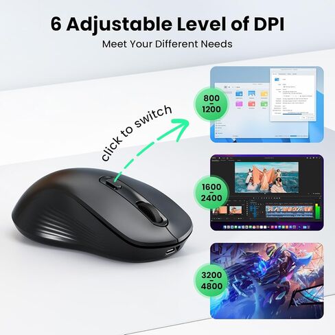 Mouse Tecknet Bluetooth ، [USB + BT1 + BT2] الماوس اللاسلكي للكمبيوتر المحمول ، النقر الصامت ، الحجم الكامل ، الفئران الكمبيوتر اللاسلكية 4800 نقطة في البوصة ، الوضع المزدوج للكمبيوتر المحمول ، الكمبيوتر ، iPad ، MacBook in Kuwait