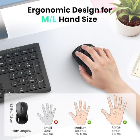 Mouse Tecknet Bluetooth ، [USB + BT1 + BT2] الماوس اللاسلكي للكمبيوتر المحمول ، النقر الصامت ، الحجم الكامل ، الفئران الكمبيوتر اللاسلكية 4800 نقطة في البوصة ، الوضع المزدوج للكمبيوتر المحمول ، الكمبيوتر ، iPad ، MacBook in Kuwait