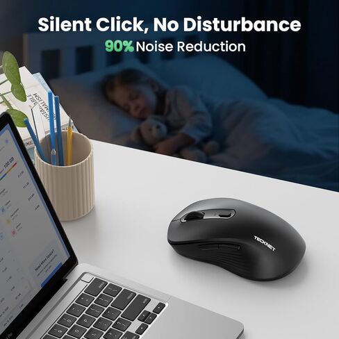 Mouse Tecknet Bluetooth ، [USB + BT1 + BT2] الماوس اللاسلكي للكمبيوتر المحمول ، النقر الصامت ، الحجم الكامل ، الفئران الكمبيوتر اللاسلكية 4800 نقطة في البوصة ، الوضع المزدوج للكمبيوتر المحمول ، الكمبيوتر ، iPad ، MacBook in Kuwait