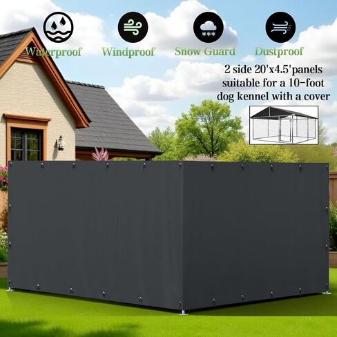 Kennel Fence Cover Suitable for 10'W x 10'L Outdoor Kennels, with Multiple Elasticized Ball Cords, Made of 600D Waterproof Oxford Fabric, Kennel Side Cover for Winter. in Saudi Arabia