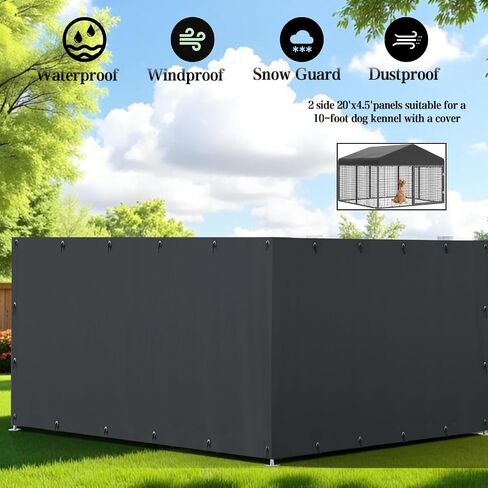 Kennel Fence Cover Suitable for 10'W x 10'L Outdoor Kennels, with Multiple Elasticized Ball Cords, Made of 600D Waterproof Oxford Fabric, Kennel Side Cover for Winter. in Saudi Arabia