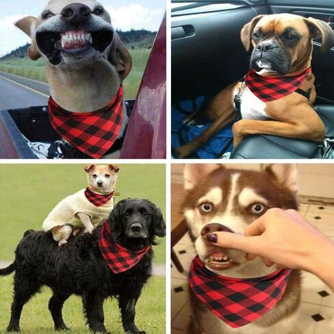 Pet Dog Bandanas - 2Pcs Classic Triangle Plaid Dog Scarf Bow Tiess, Washable Kerchief Set for Small to Large Dogs Cats Pets - Red in Saudi Arabia
