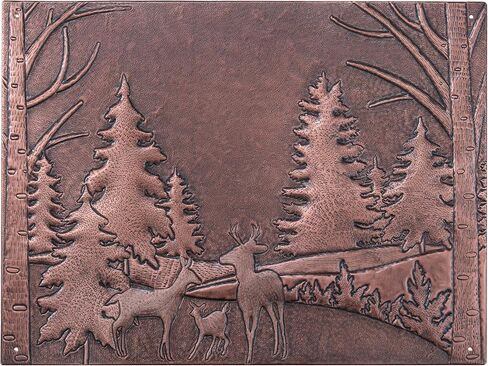 Kitchen Backsplash, Forest Scene with Deer Family Copper Backsplash, Custom Copper Backsplash Panel, Handmade Copper Backsplash Tile, Indoor Outdoor Wall Decor (Black) in Saudi Arabia