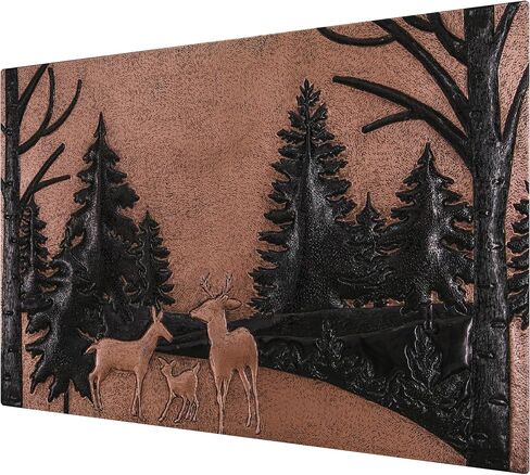 Kitchen Backsplash, Forest Scene with Deer Family Copper Backsplash, Custom Copper Backsplash Panel, Handmade Copper Backsplash Tile, Indoor Outdoor Wall Decor (Black) in Saudi Arabia