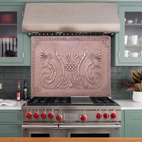 Kitchen Backsplash, Scottish Thistle with Celtic Knot Border Backsplash, Custom Copper Backsplash Panel, Handmade Copper Backsplash Tile, Indoor Outdoor Wall Decor (Copper) in Kuwait