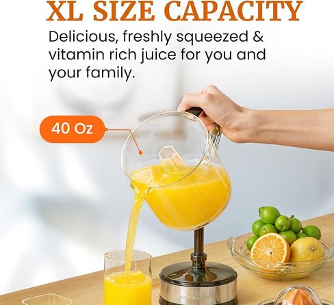 Elite Gourmet ETS326 BPA-Free Electric Citrus Juicer, Compact, Large Volume, Pulp Control, Oranges, Lemons, Limes, Grapefruits with Easy Pour Spout, 24oz, Black/Stainless Steel in Kuwait