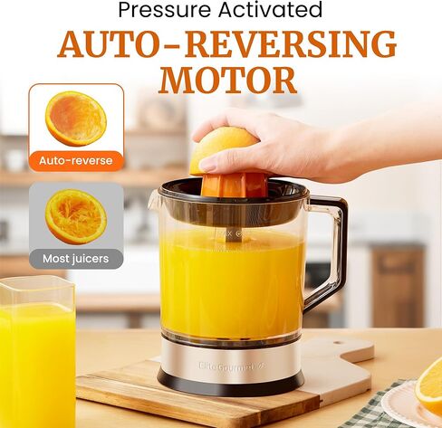 Elite Gourmet ETS326 BPA-Free Electric Citrus Juicer, Compact, Large Volume, Pulp Control, Oranges, Lemons, Limes, Grapefruits with Easy Pour Spout, 24oz, Black/Stainless Steel in Kuwait