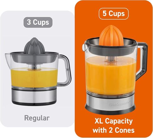 Elite Gourmet ETS326 BPA-Free Electric Citrus Juicer, Compact, Large Volume, Pulp Control, Oranges, Lemons, Limes, Grapefruits with Easy Pour Spout, 24oz, Black/Stainless Steel in Kuwait