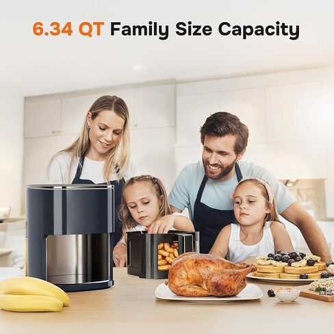 Simple Deluxe 12-in-1 Air Fryer 6.34 Qt, Digital Preset Airfryer with Visible Window, Nonstick and Dishwasher-Safe Basket, Air Fry, Roast, Bake, Dehydrate, Fries, 1700W, Gary in Saudi Arabia