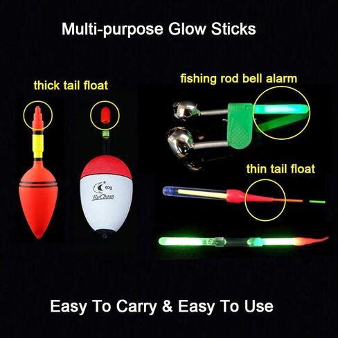 QualyQualy Fishing Glow Sticks for Bobbers 1" 1.5" 2" 3" Fishing Bobber Lights, Fishing Rod Bell Alarm Lights, Bobber Glow Sticks Bulk Kit 50Pcs 20Pcs 10Pcs in Kuwait