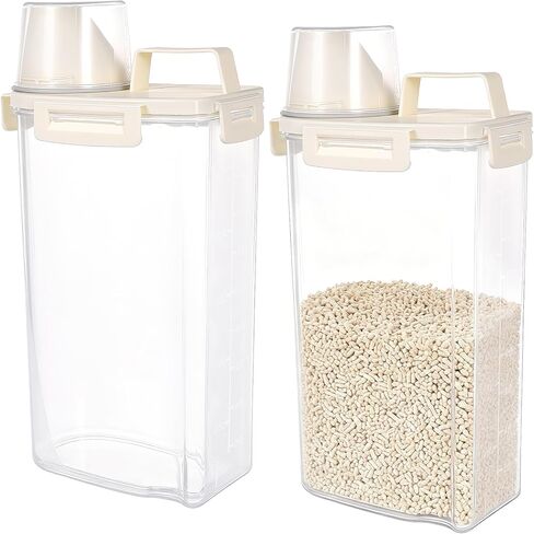 2 PCS Cat Litter Storage Container 3L Clear Cat Litter Storage Bin with Airtight Lid Spout and Handle Sealable Heavy Duty Moisture Cat Litter Storage Container Bucket for Daily Pet Cleaning in Kuwait