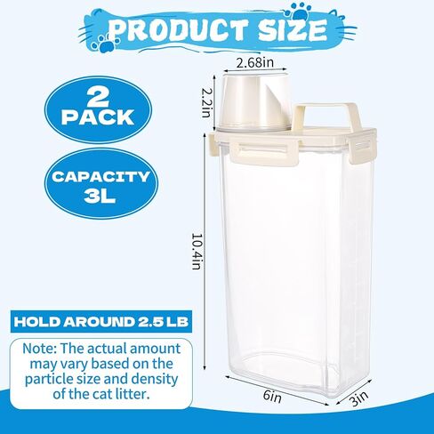 2 PCS Cat Litter Storage Container 3L Clear Cat Litter Storage Bin with Airtight Lid Spout and Handle Sealable Heavy Duty Moisture Cat Litter Storage Container Bucket for Daily Pet Cleaning in Kuwait