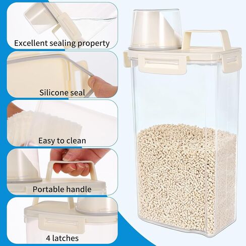 2 PCS Cat Litter Storage Container 3L Clear Cat Litter Storage Bin with Airtight Lid Spout and Handle Sealable Heavy Duty Moisture Cat Litter Storage Container Bucket for Daily Pet Cleaning in Kuwait