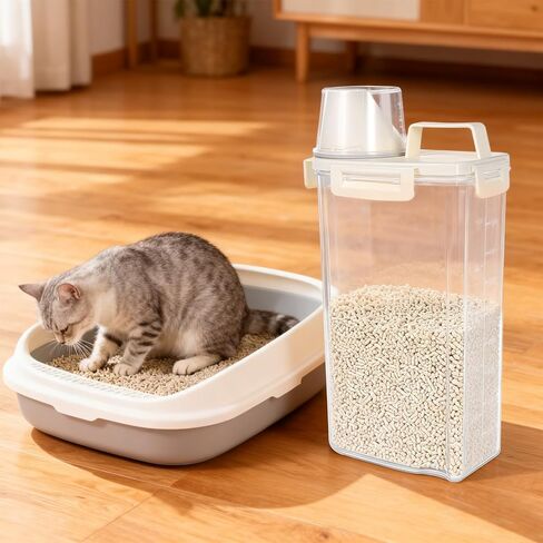 2 PCS Cat Litter Storage Container 3L Clear Cat Litter Storage Bin with Airtight Lid Spout and Handle Sealable Heavy Duty Moisture Cat Litter Storage Container Bucket for Daily Pet Cleaning in Kuwait
