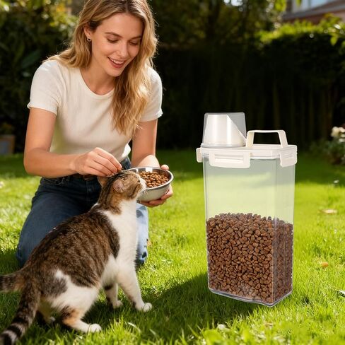 2 PCS Cat Litter Storage Container 3L Clear Cat Litter Storage Bin with Airtight Lid Spout and Handle Sealable Heavy Duty Moisture Cat Litter Storage Container Bucket for Daily Pet Cleaning in Kuwait