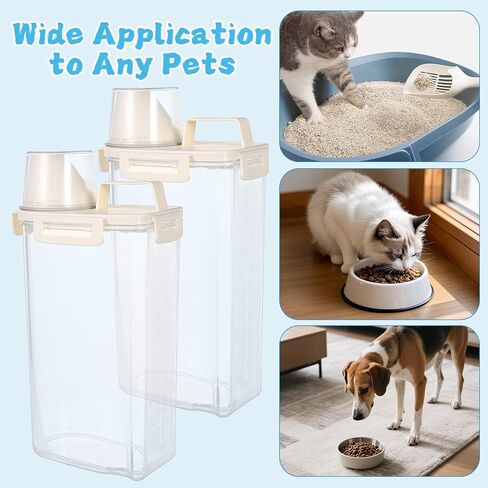 2 PCS Cat Litter Storage Container 3L Clear Cat Litter Storage Bin with Airtight Lid Spout and Handle Sealable Heavy Duty Moisture Cat Litter Storage Container Bucket for Daily Pet Cleaning in Kuwait