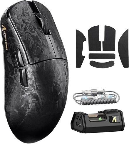 الهجوم Shark R11 Ultra 8K Carbon Fiber Wireless Gaming Mouse مع 42000 dpi-paw3950 Max Sensor-49g خفيفة الوزن ، رقاقة Nordic 52840 MCU ، سلكية/bt/2.4 جيجا هرتز ، كابل ملفوف RGB للكمبيوتر MAC (Black ink) in Saudi Arabia