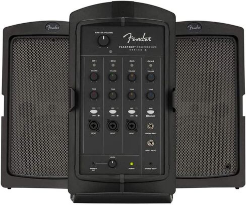 نظام PA المحمول من Fender Passport Event Series 2 بقوة 375 وات مع ميكروفون صوتي وحامل مكبر صوت 2X وحزمة كابل 2X XLR in Kuwait