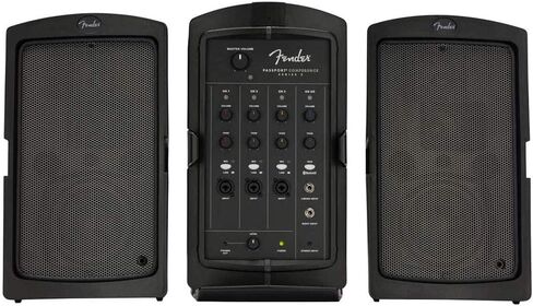 نظام PA المحمول من Fender Passport Event Series 2 بقوة 375 وات مع ميكروفون صوتي وحامل مكبر صوت 2X وحزمة كابل 2X XLR in Kuwait