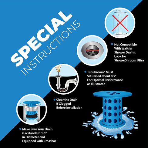 TubShroom Revolutionary Tub Drain Protector Hair Catcher/Strainer/Snare, Blue in Kuwait