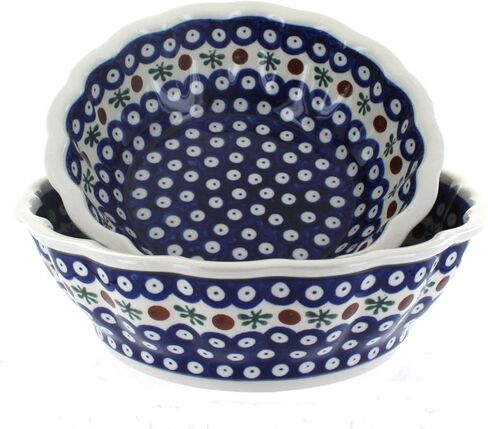 فخار مصقول باللون الأزرق الوردي - مجموعة أوعية تقديم سكالوب من البورسلين الأخضر - 2 أوعية تقديم - مجموعة أوعية رائعة للسلطة أو المعكرونة أو خدمة الضيوف in Kuwait