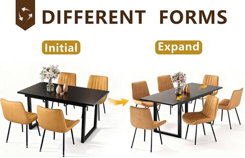 Extendable Dining Table Set for 4-6 People, 70.86" x 31.5" Mid Century Modern Dining Room Table with Faux Leather Dining Chairs Set of 6 for Kitchen and Dining Room, Walnut+Black in Saudi Arabia
